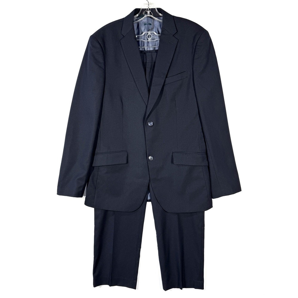 Perry Ellis 2pc Suit Mens 40R Blue Modern Blazer Pants Sz 34x30 Formal Business